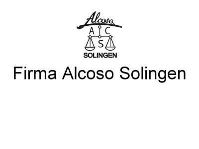 Herstellerlogo Alcosa Solingen Logo der Firma Alcosa Solingen mit Schriftzug und Waage als Symbolmarke